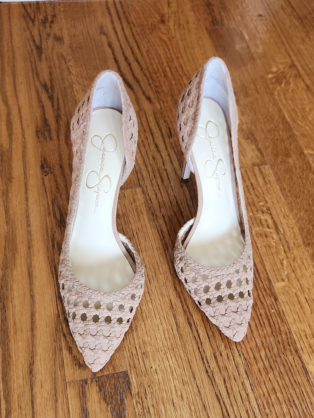 Jessica Simpson Women's Nude Woven Pointed-Toe Heels
